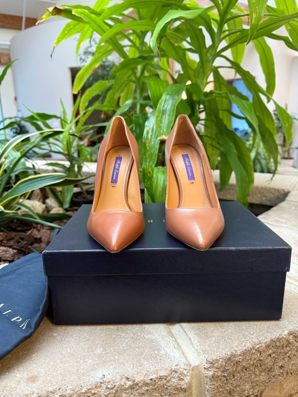 Ralph Lauren Tan Leather Pointed-Toe Pumps
